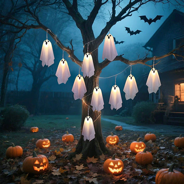 Halloween Ghost Lights 8 Mode Waterproof String For Indoor/Outdoor Party Haunted House Fireplace Porch Seasonal Decorations