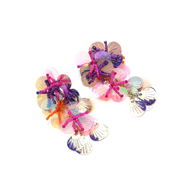 Veile Studios Exaggerated Handmade Rice Bead Flower For Women In Mixed Materials Earrings