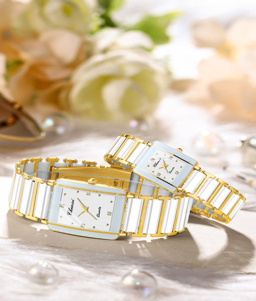 Square Couple Watch For Women And Men Ceramic Quartz Watches