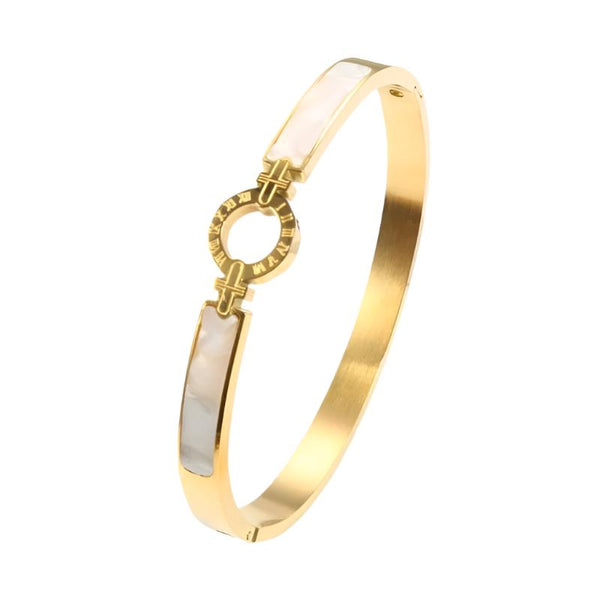 Veile Studios White Shell Roman Numeral Bangles And Bracelet With Natural Zircon Material Bracelets