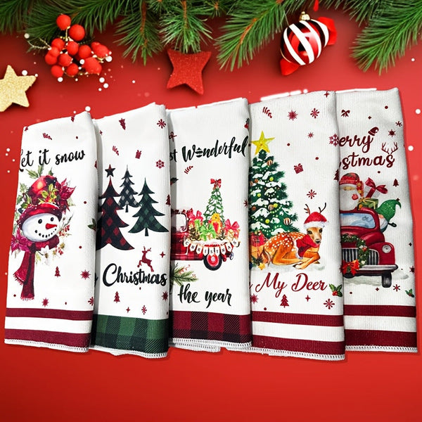 Christmas Kitchen Towels Cute Absorbent Dish Cloths For Holiday Decor & Cleaning Tea Towels & Dishcloths