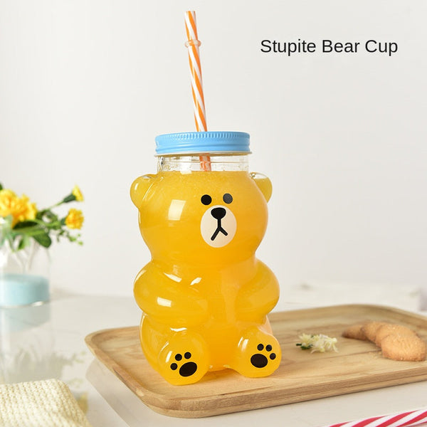 Bear Straw Cup With Lid Glass Cups & Saucers