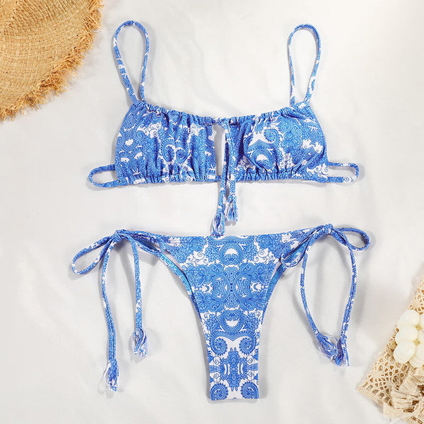 Floral Print Strap Bikini For Women European And American Style Swimwear