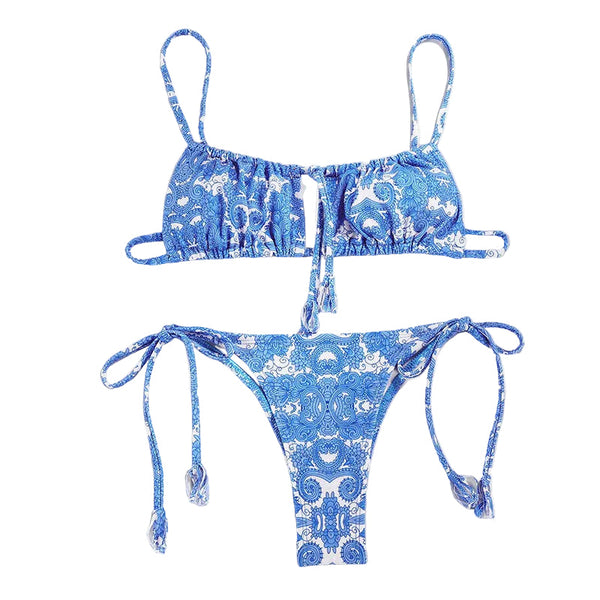 Floral Print Strap Bikini For Women European And American Style Swimwear