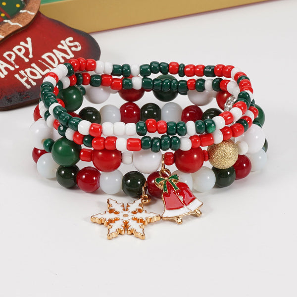 Christmas Bracelet Elastic Rope Snowman Snowflake Tree Santa Deer Hat Pendant Gift Bracelets