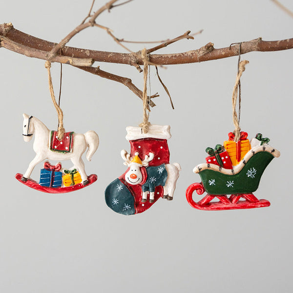 American Retro Christmas Resin Ornament Reindeer Carousel Tree Decoration Hanging Scene Seasonal Decorations