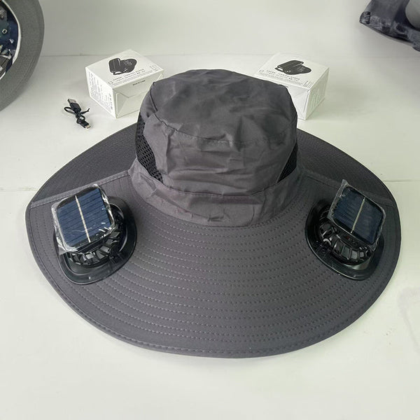 Solar Fan Hat: Wide Brim Bucket With 2 Fans Mens Summer Cap For Outdoor Fishing Camping Hiking. Hats