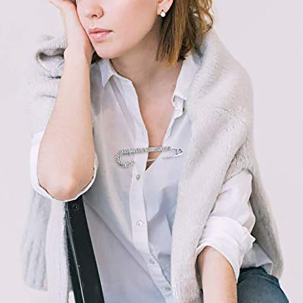 Veile Studios One Line Set Brooch Double Headed Pearl Zircon Anti Glare Large Safety Pin Brooches