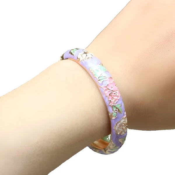 Peony Flower Chinese Filigree Traditional Cloisonne Enamel Ethnic Spring Hinged Cuff Bangles For Women Bracelets