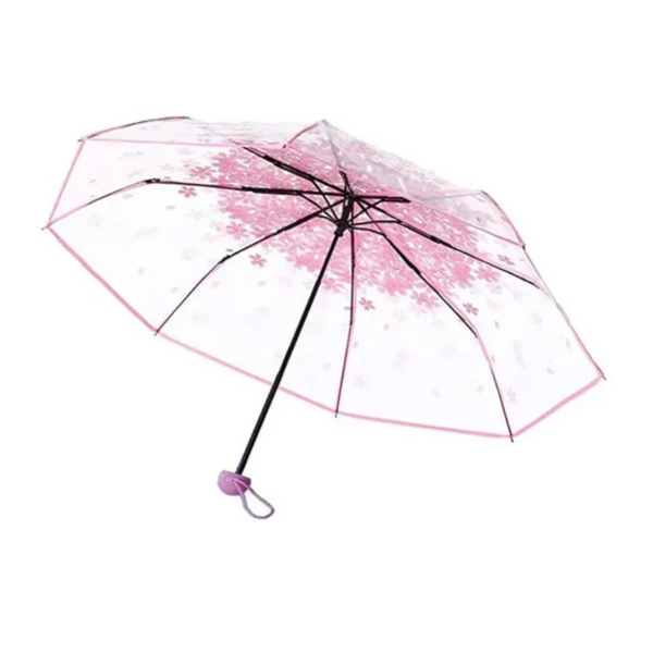 Korean Umbrella Folding Cute Mini Fresh Simple Sen Series Trifold Cherry Blossom Transparent Japanese Umbrellas
