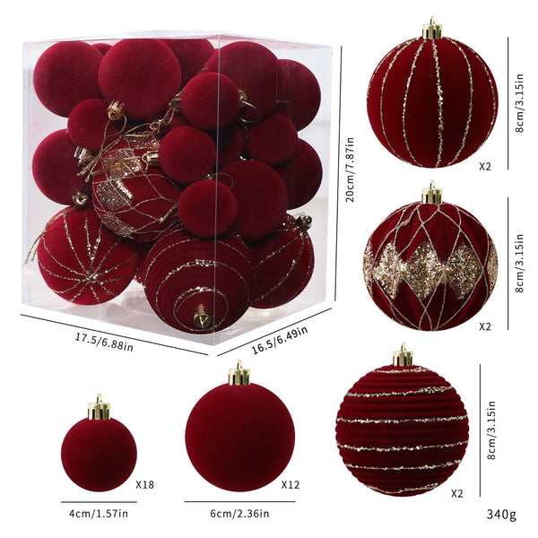 Saint Yuan Velvet Christmas Ball Set Flocked Painted Tree Ornaments Window Hanging Decorations Seasonal Decorations