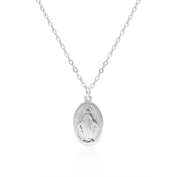 Gilded Virgin Mary Necklace For Women 925 Sterling Silver Coin Collarbone Chain Necklaces & Pendants