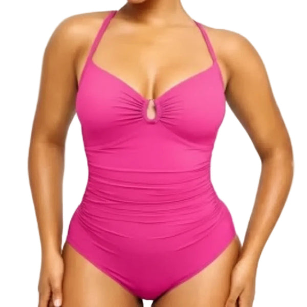 And American Solid Color Fashion Plus Size One Piece Women's Swimsuit Swimwear