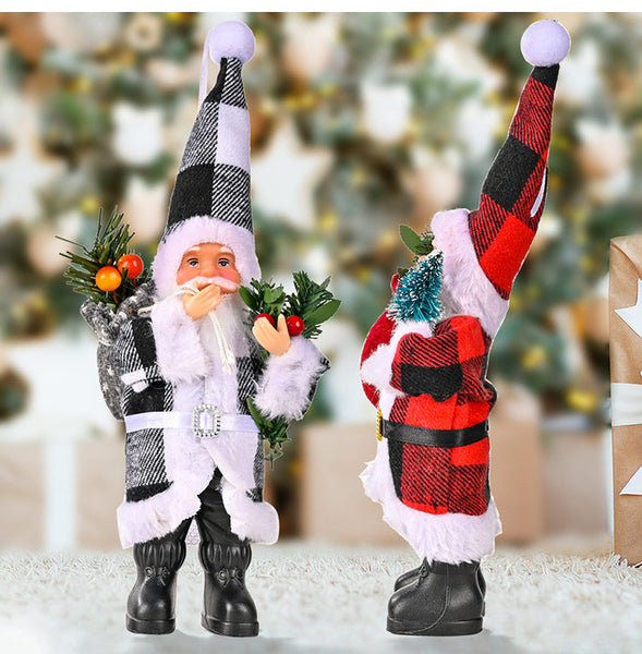 Christmas Decoration Resin Santa Claus Figurine Plaid Cloth Ornament Seasonal Decorations