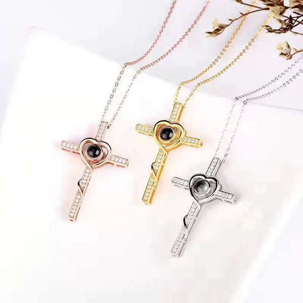100 Languages I Love You. Nano Projection Necklace For Men And Women Fashionable Simple Cross Necklaces & Pendants