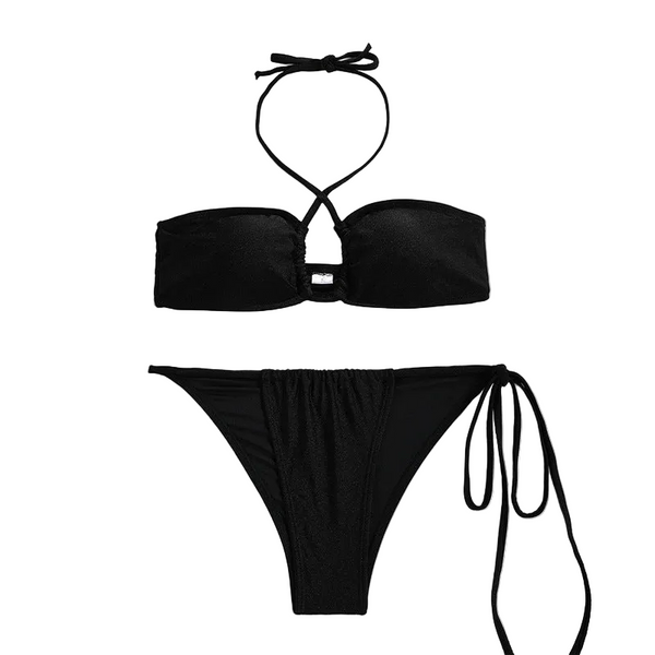 Solid Color Separated Bikini Women's Tube Top With Strap Swimwear