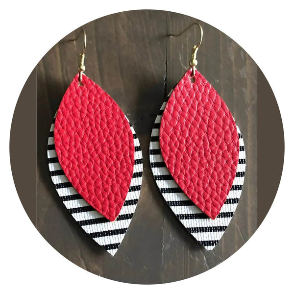 Pu Leather Leaf Dangle Earrings