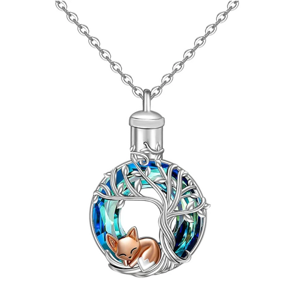Lovely Fox Crystal Cremation Ash Urn Tree Of Life Pendant Necklace For Women Necklaces & Pendants