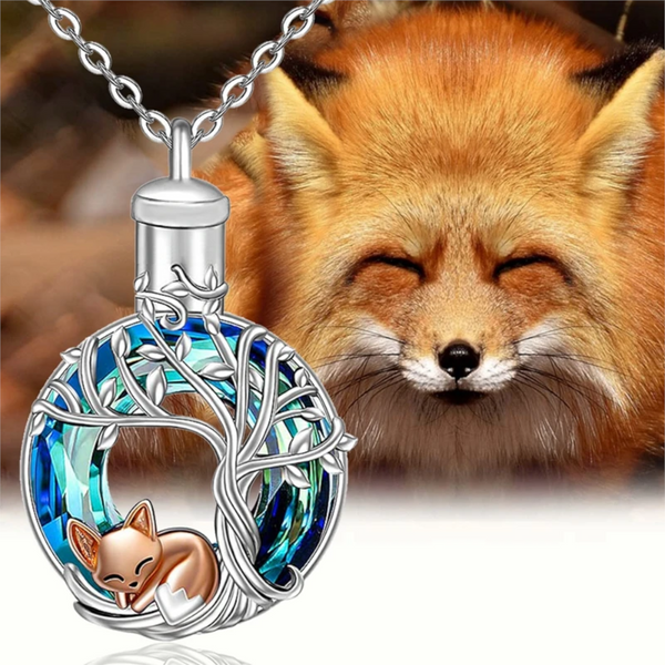 Lovely Fox Crystal Cremation Ash Urn Tree Of Life Pendant Necklace For Women Necklaces & Pendants