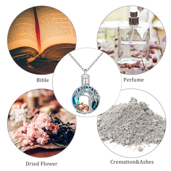 Lovely Fox Crystal Cremation Ash Urn Tree Of Life Pendant Necklace For Women Necklaces & Pendants