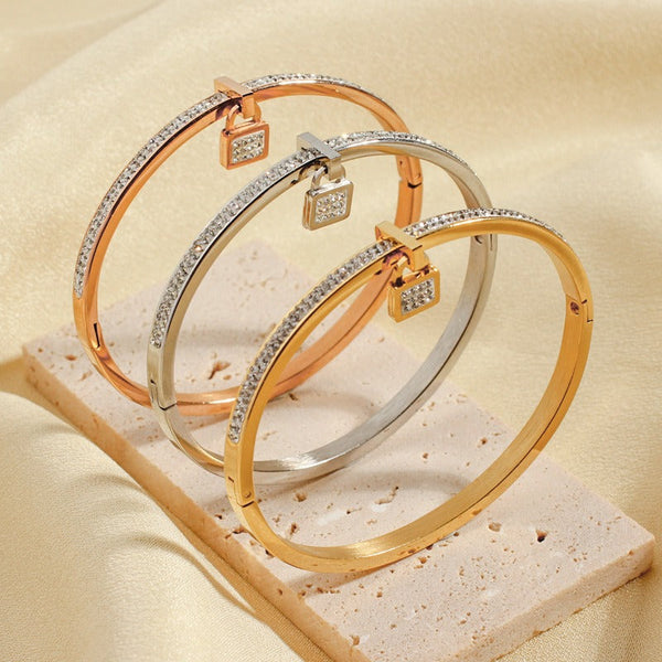 Veile Studios Super Flash Full Diamond Lock Head Concealed Buckle Bracelet Titanium Steel Jewelry Bracelets