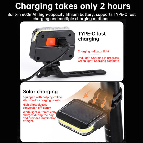 Usb/Solar Rechargeable Bike Tail Light 5 Modes Led Cob Safety Warning Light For Night Cycling Accessories Lights & Reflectors