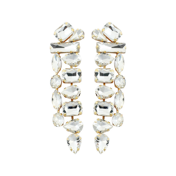 Veile Studios Water Drop Shape Colourful Glass Rhinestone Long Tassel For Women And Girls Earrings