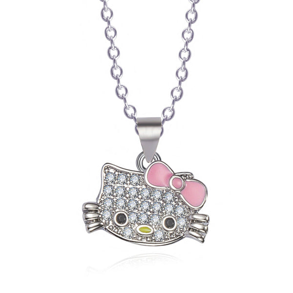 Kitty Cat Open Ring Ear Necklace Jewellery Set Rings