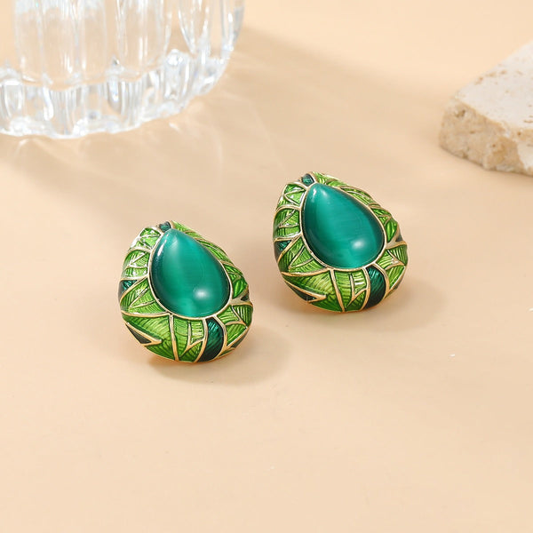Veile Studios Alloy Oil Drop Green Waterdrop Studs Suitable For Women Earrings