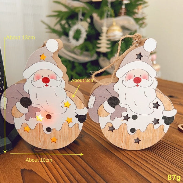 Christmas Nordic Style Decorations Window Display Santa Claus Snowman Glowing Wooden Hanging Ornament 2 Of Them Seasonal Decorations