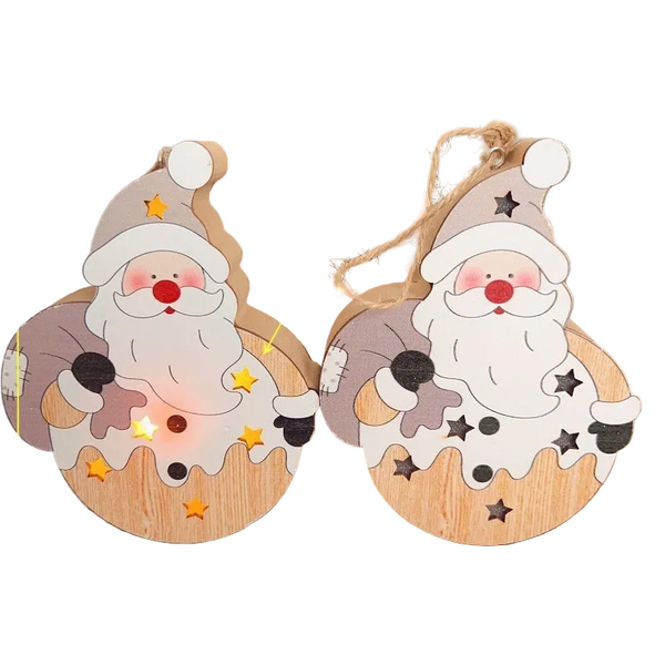 Christmas Nordic Style Decorations Window Display Santa Claus Snowman Glowing Wooden Hanging Ornament 2 Of Them Seasonal Decorations