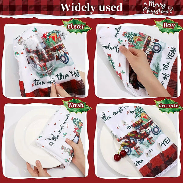 Christmas Kitchen Towels Cute Absorbent Dish Cloths For Holiday Decor & Cleaning Tea Towels & Dishcloths
