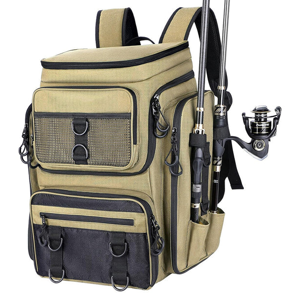 Fishing Backpack With Rod Holder Tackle Organizer Box & Hiking Storage Rod Rests & Holders