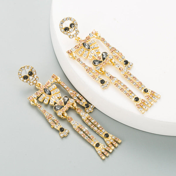 & American Style Skull Skeleton Rhinestone Drop Earrings
