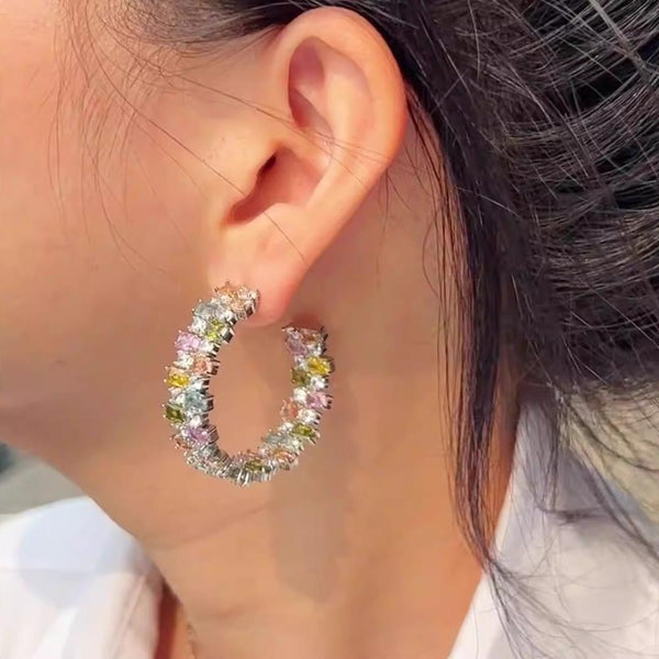 Veile Studios Heavy Industry Colored Ring With Square Zircon And Irregular Diamonds Earrings