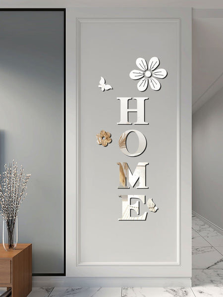Acrylic Mirror Flowers Home Decoration Letters Soft Self Adhesive Wall Stickers