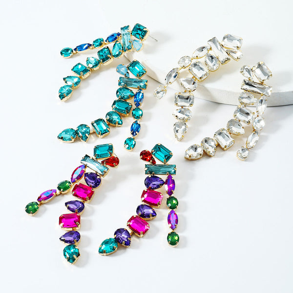 Veile Studios Water Drop Shape Colourful Glass Rhinestone Long Tassel For Women And Girls Earrings