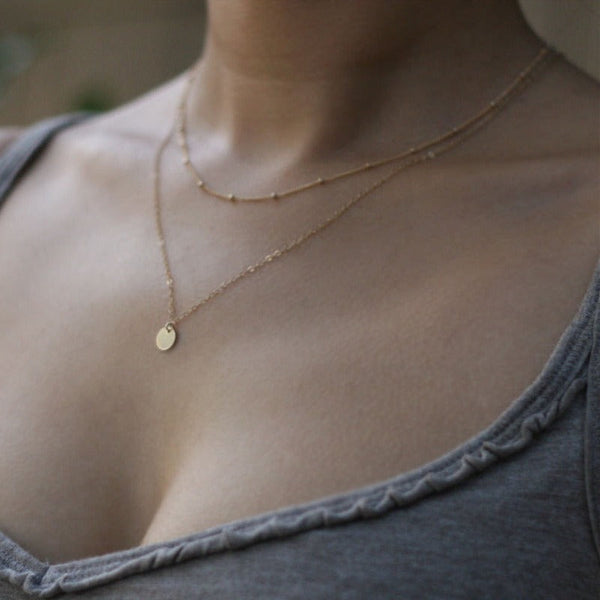 Veile Studios Double Layer Copper Bead Sequin Necklace Collarbone Chain Alloy Material Necklaces & Pendants