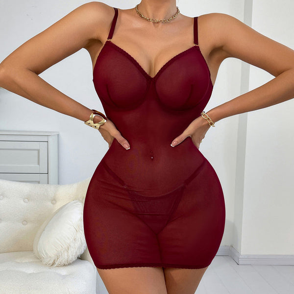 Lace  Romper With Gathering Straps Transparent Backless Lingerie Hollow Shapewear