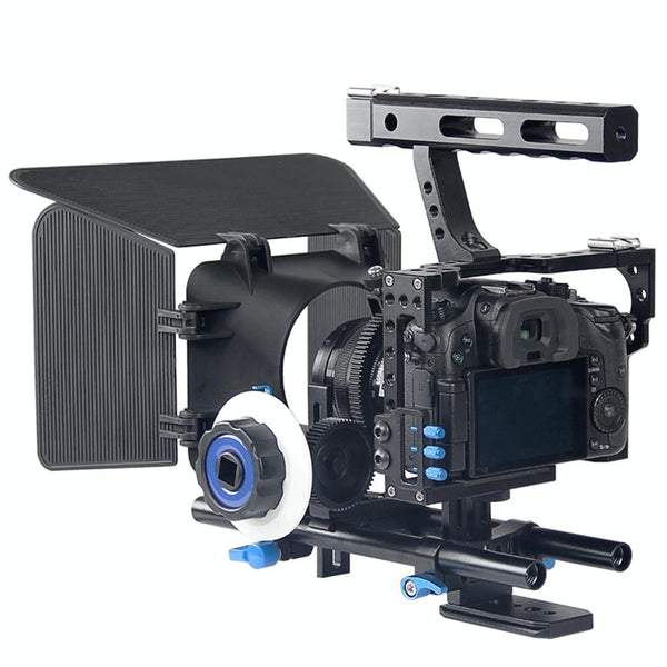 Video Camera Cage Stabilizer Kit With Matte Box And Follow Focus For Panasonic Lumix Dmc Gh4 G7 Sony A7 Series Stabilizers