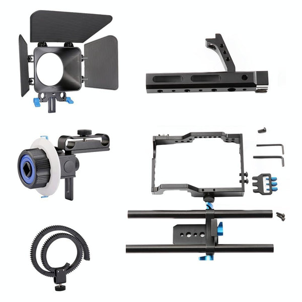 Video Camera Cage Stabilizer Kit With Matte Box And Follow Focus For Panasonic Lumix Dmc Gh4 G7 Sony A7 Series Stabilizers