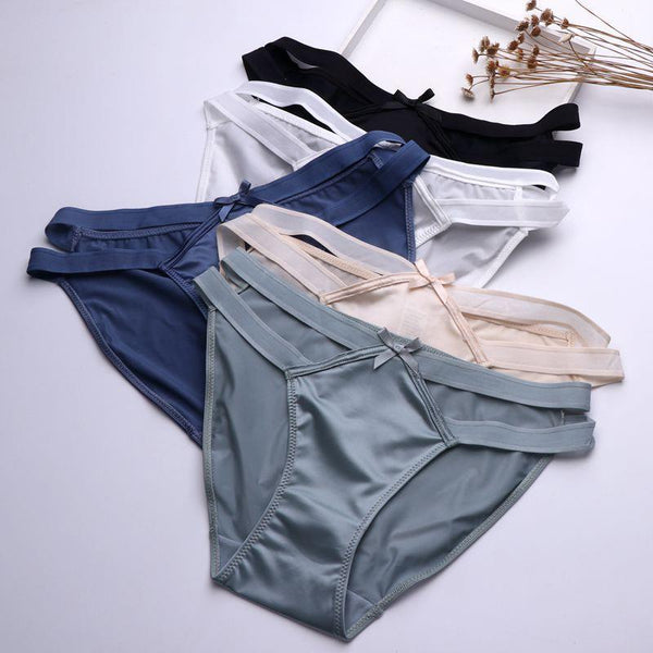 Satin Milk Silk Girl Underwear  Hollow Butterfly Knot Seamless Hip Hugging Low Waist Triangle Panties