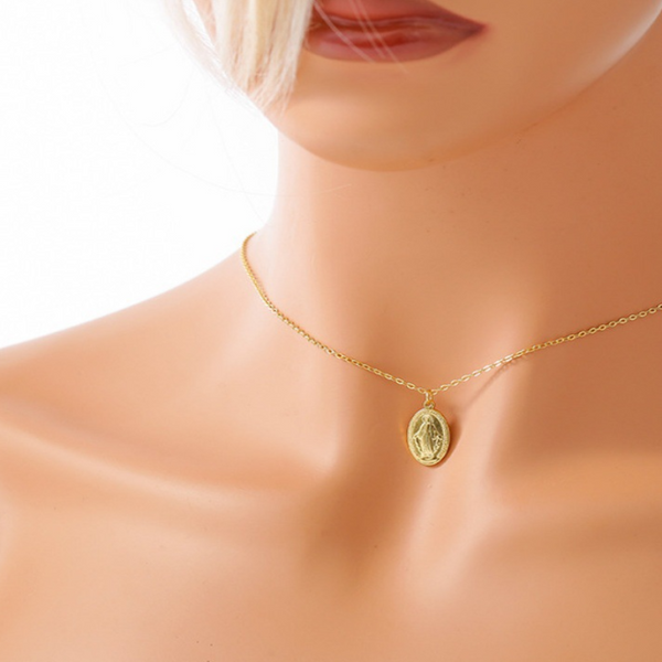 Gilded Virgin Mary Necklace For Women 925 Sterling Silver Coin Collarbone Chain Necklaces & Pendants