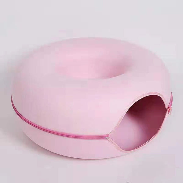 Felt Donut Cat Bed With Zipper Tunnel And Toy Double Layer Pet For Cats Pet Beds
