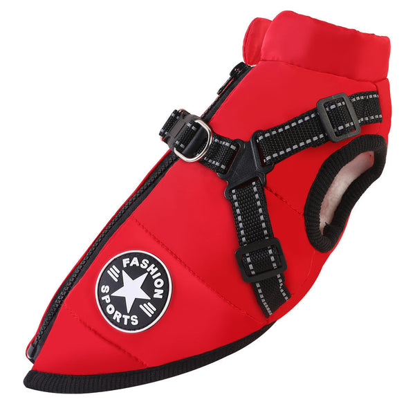 Pet Clothing Waterproof And Warm Dog Cotton Coat Winter Skiing Suit Chest Back Integrated Vest Dog Clothing & Shoes