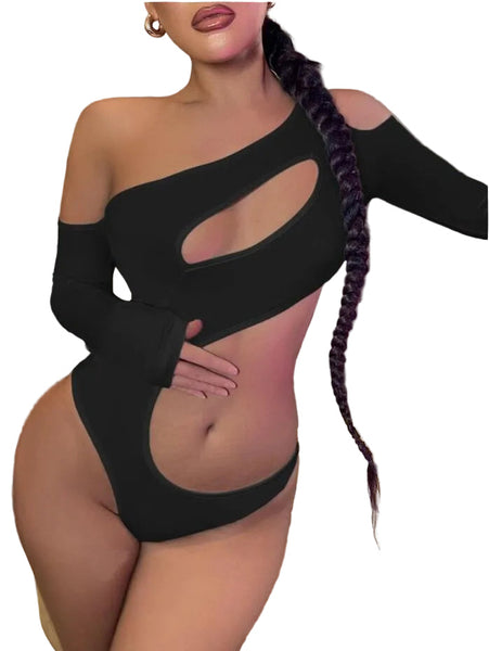 Long Sleeve Crop Top  Spicy Girl Solid Color Slim Off Shoulder Women's Jumpsuit Fitted Thin Jumpsuits Rompers & Playsuits