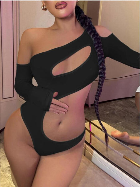 Long Sleeve Crop Top  Spicy Girl Solid Color Slim Off Shoulder Women's Jumpsuit Fitted Thin Jumpsuits Rompers & Playsuits