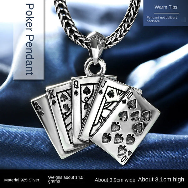 Silver Ring With Poker Pattern Opening For Men And Women Retro Unique Design Rings