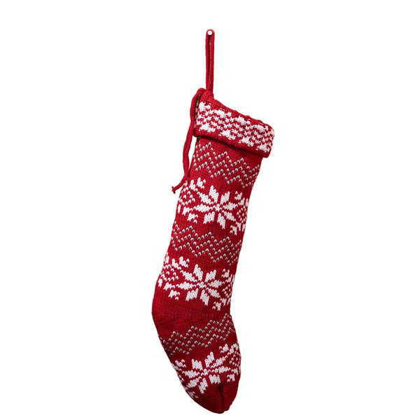Christmas Knitted Stocking With Snowflake Design Seasonal Decorations