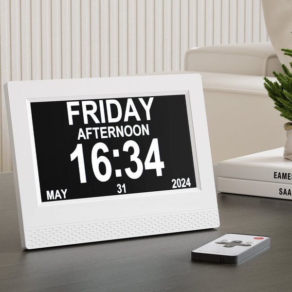Artiss 7" Digital Day Clock Calendar Alarm White Desk Clocks